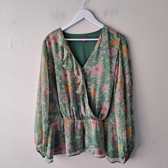 Vince Camuto Verona Garden Peplum Blouse Floral Lush Eden Womens Plus Size 3X - Picture 6 of 14